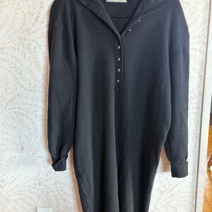 Black Wool Button-Up Sweater Dress